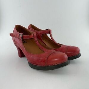 Art Red Leather T-Strap Mary Jane Heels Size 38